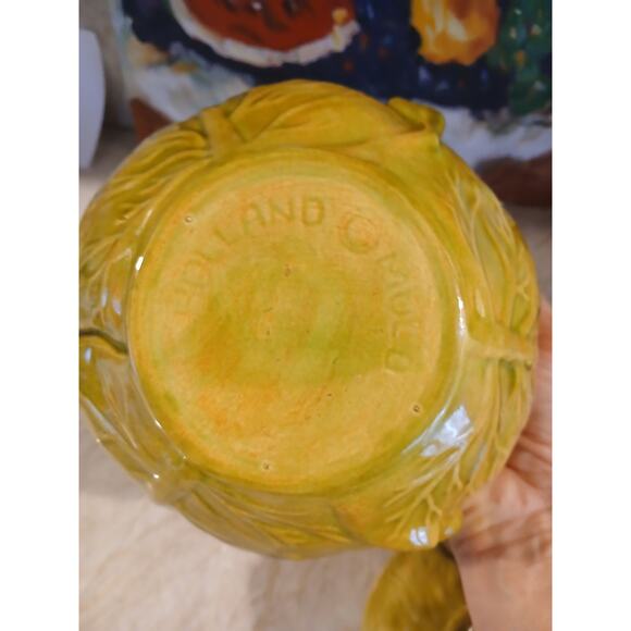 Cabbage Lettuce Turain Serving Bowl Lid Dish Platter Green Ceramic Cottage Farm - Picture 5 of 16